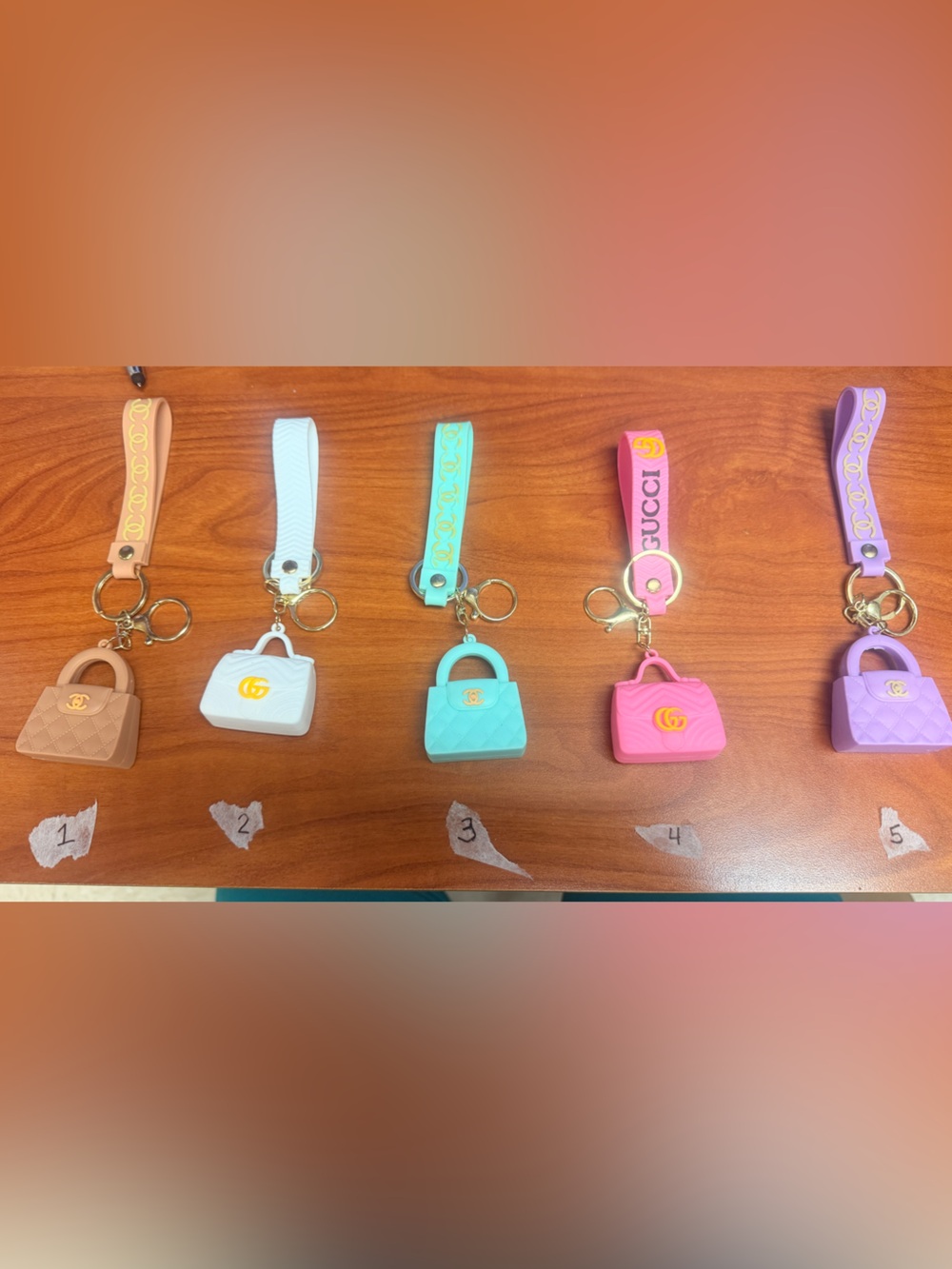 Multi colored Mini Bag Keychains with Gold Hardware (price for 1)